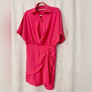 Hot pink dress with side tie.